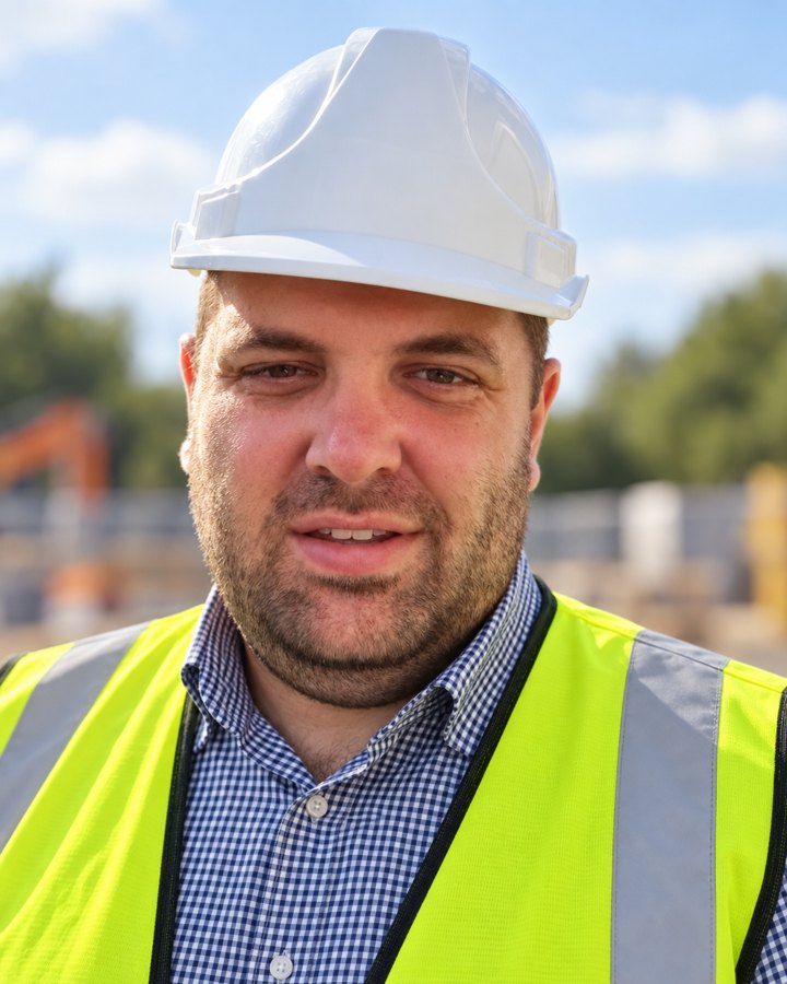 Lloyd Godsall wearing a hard hat and high-visibility vest
